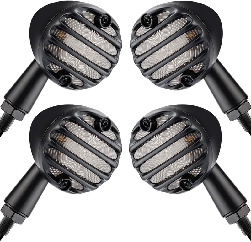 TSUNG Universal Grille Motorcycle LED Turn Signals Lights Front Rear Blinkers Tail Lights for Cruiser Chopper Bobber Cafe Racer Street Bike (Black-4PCS) - Image 1